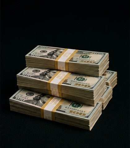Banded stacks of cash.