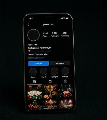 A phone showing a poker pro's feed.