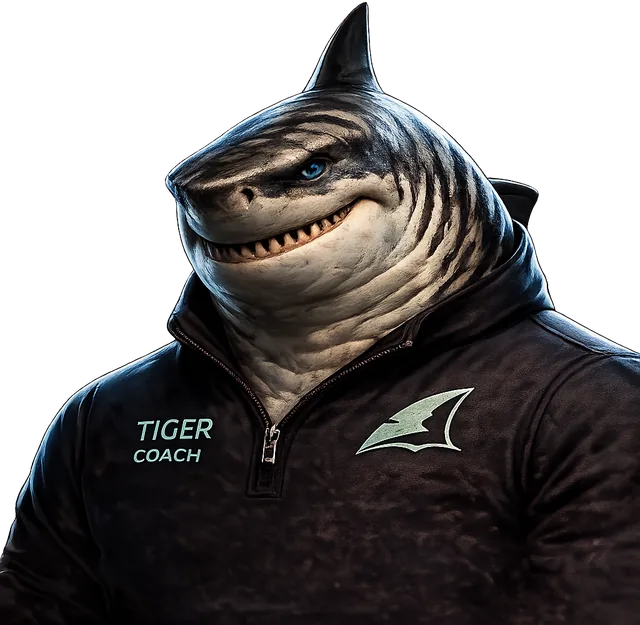 Tiger, a tiger shark in a coach&rsquo;s jacket.